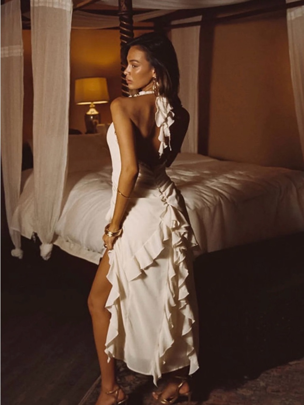 12th Tribe White Ruffle Midi Dress